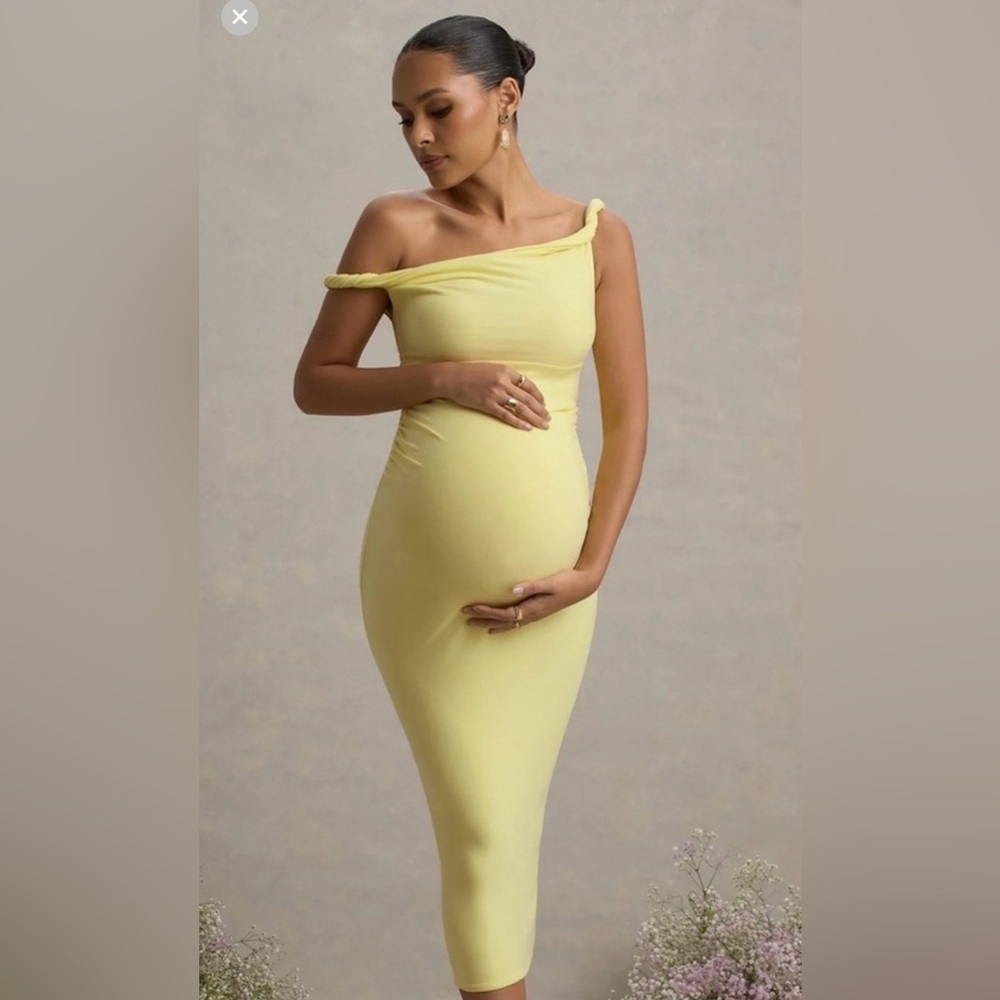 Club L London Salome One Shoulder Dress in Soft Yellow- NWT
